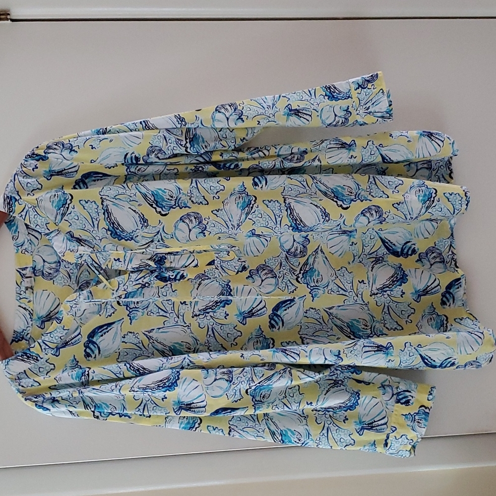 Talbots size 2X cotton blouse with shell motif pattern